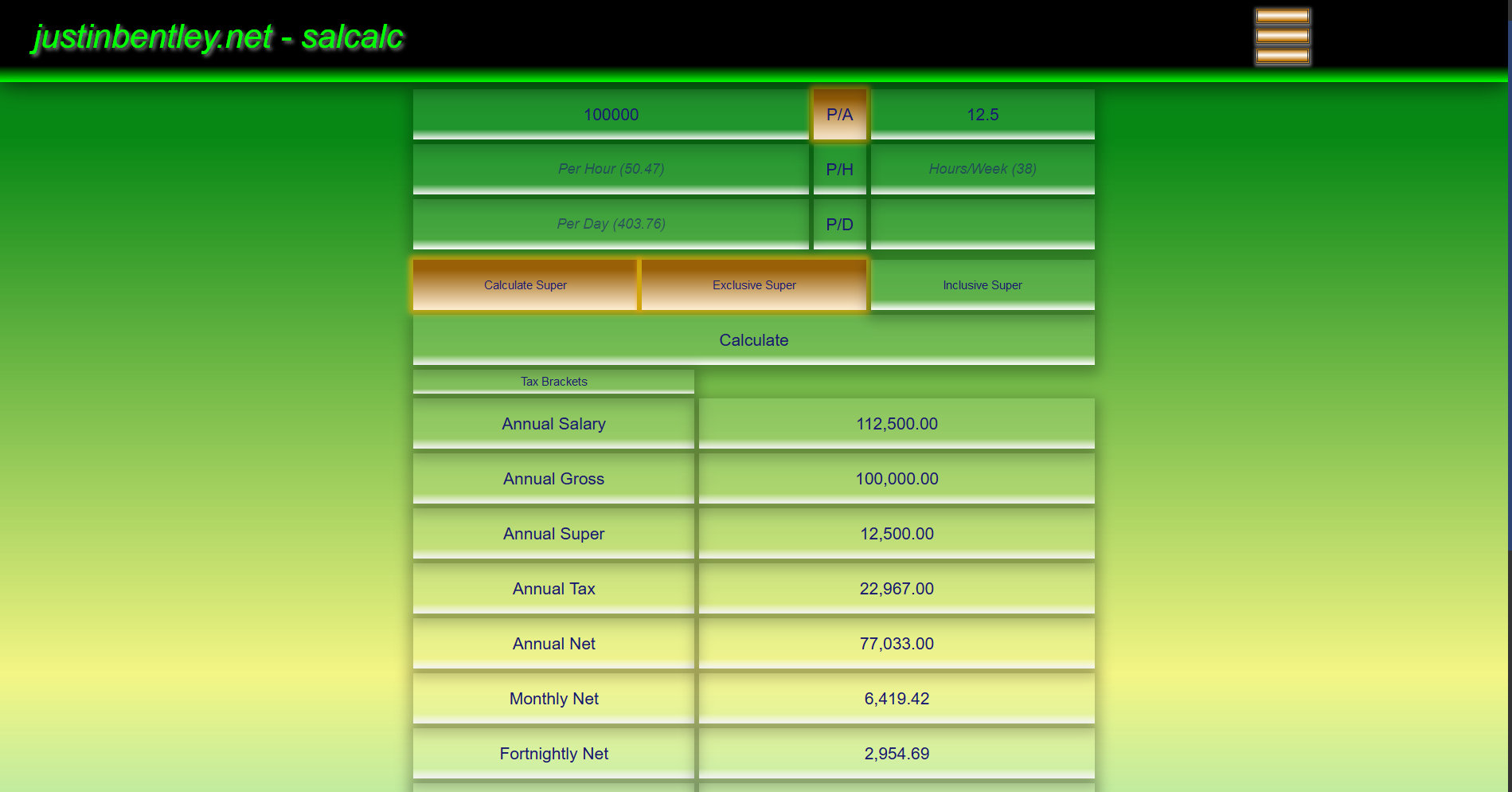 justinbentley.net Salary Calculator